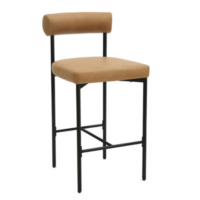 Metal Upholstered Counter Height Barstool with Back - Nathan James: Vegan Leather, Mid-Century Design | Target