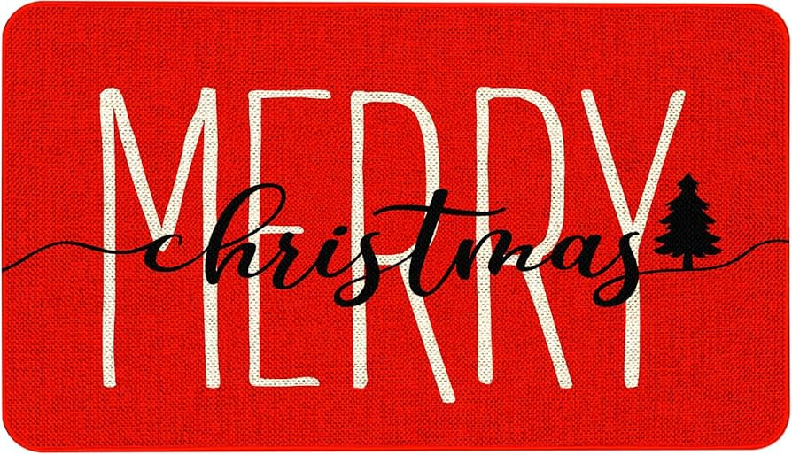 Mloabuc Merry Christmas Red Door Mat Funny Text Indoor Mat, Winter Holiday Creative Decorative Se... | Amazon (US)