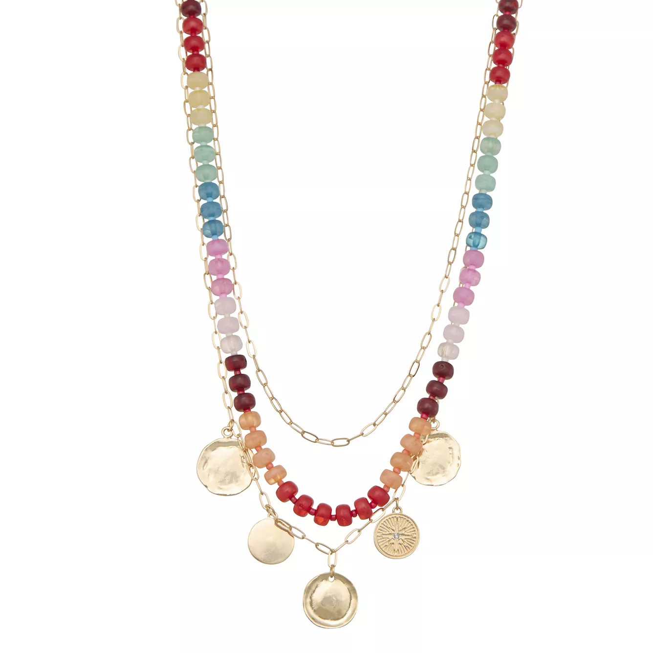 Emberly Gold Tone Layered Charm Beaded Necklace | Kohl's