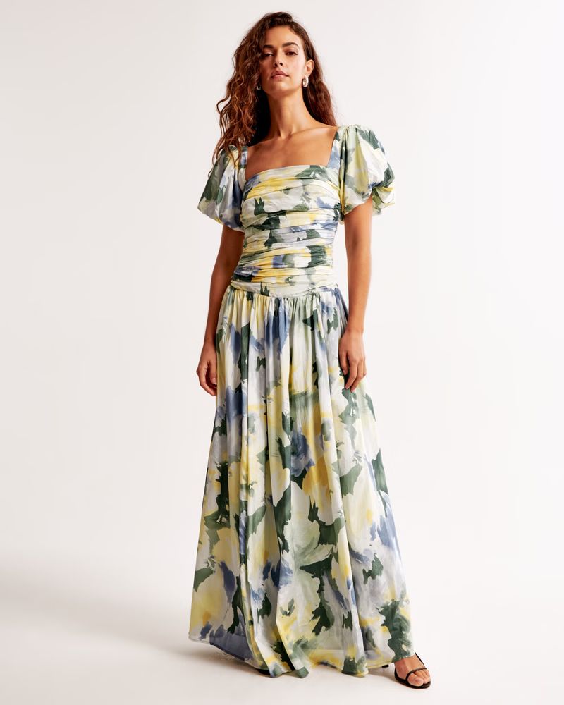 The A&F Emerson Dropped Waist Puff Sleeve Maxi Dress | Abercrombie & Fitch (US)