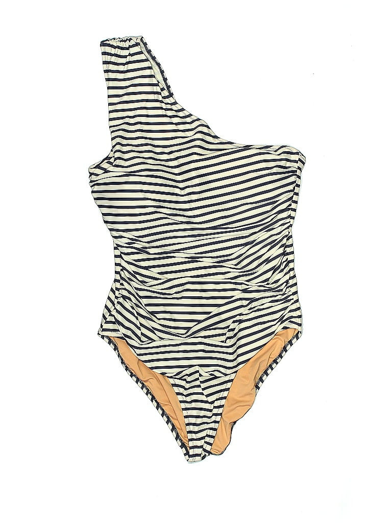 J. Crew One Piece Swimsuit: Ivory Stripes Swimwear - Size 14 | ThredUp