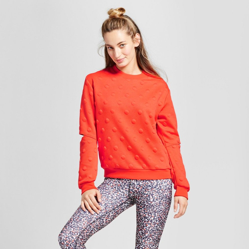 Women's Polka Dot Sweater with Elbow Cut Outs - JoyLab Red Xxl | Target