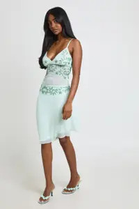 Aqua Embroidered Sequin Asymmetric Midi Skirt | Boohoo | Boohoo.com (UK & IE)