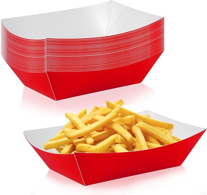 24 Pcs Red Paper Food Tray Sturdy Disposable Food Boats Nacho Plates Disposable Serving Snack Tra... | Amazon (US)
