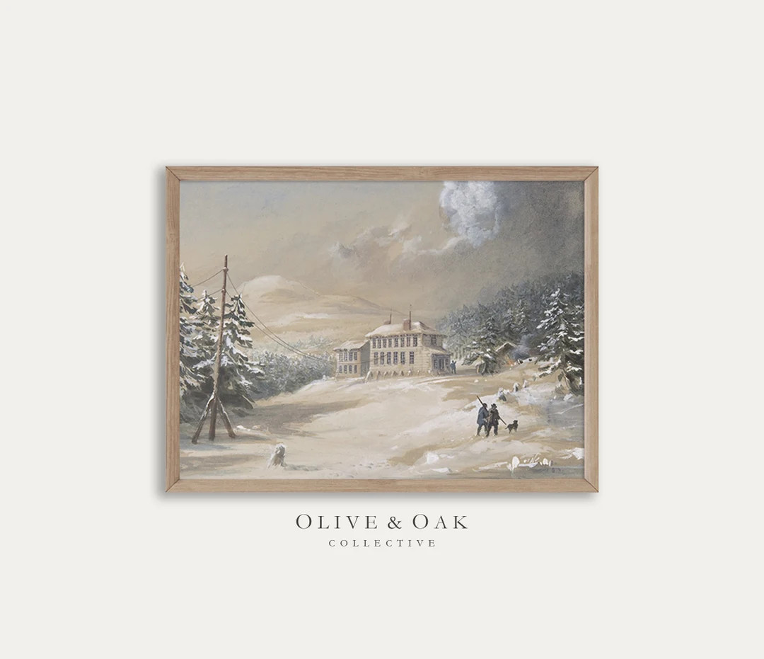 Vintage Winter Landscape Print / Snowy Tree Painting / Winter - Etsy | Etsy (US)