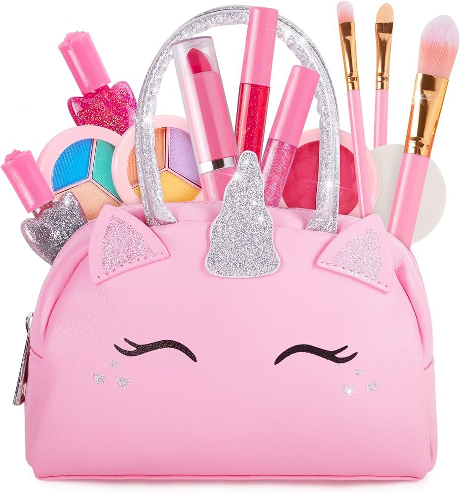 Amazon.com: Kids Real Makeup Kit for Little Girls: with Pink Unicorn Bag - Real, Non Toxic, Washa... | Amazon (US)