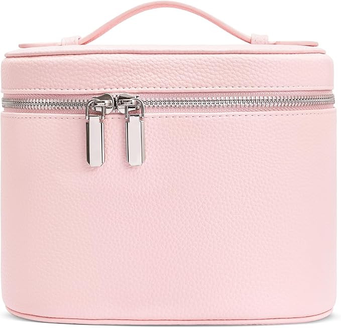 Cosmetic Case, Leather Makeup Bag, Portable Handheld Makeup Case, Detachable Compartments | Amazon (US)