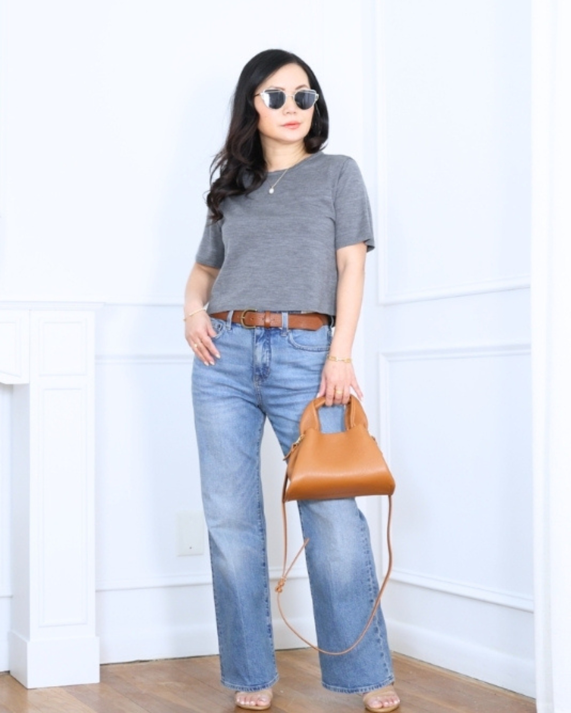 Cropped tee from Unbound Merino paired with J.Crew kick-flare jeans — simple, flattering, and effortlessly cool for an easy everyday look. I'm 5'2, wearing size S. 

 #LTKootd #LTKOver40 #LTKPetite