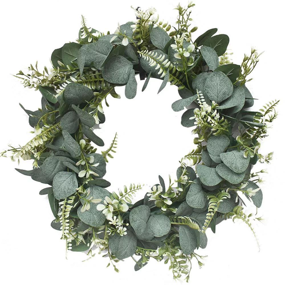 16 Inches Eucalyptus Wreaths for Front Door Farmhouse Wreaths for Indoors - Magnolia Leaf Wreath ... | Walmart (US)
