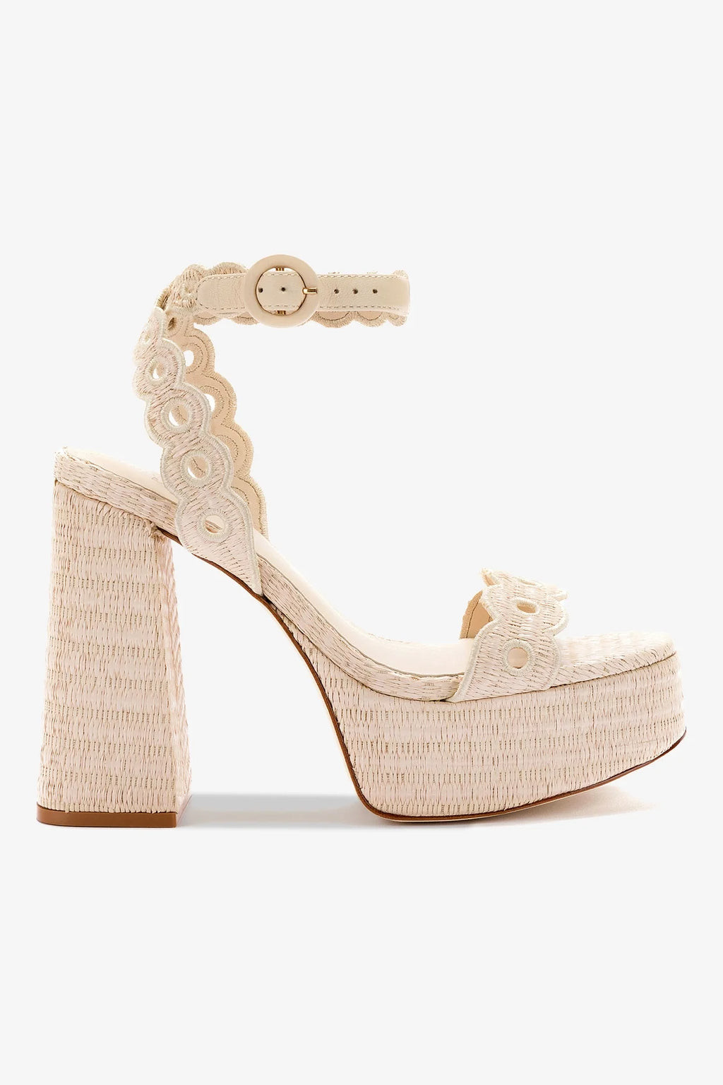 Dolly Broderie Sandal In Natural Raffia | Larroude