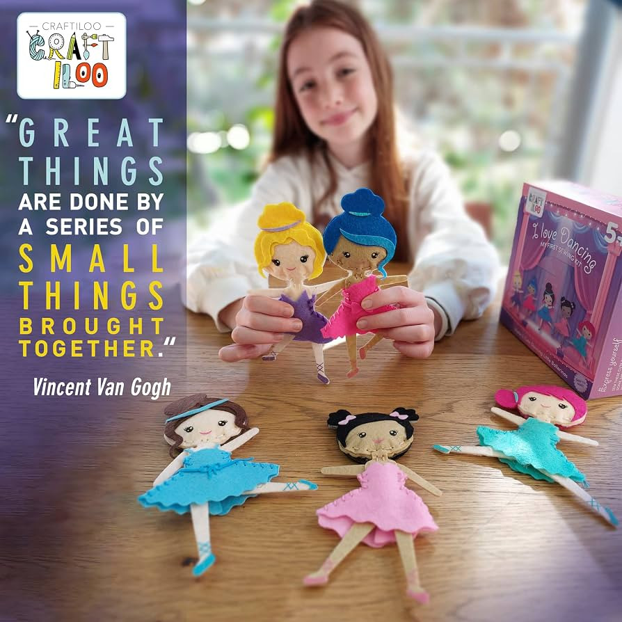 CRAFTILOO Ballerina Dancers Sewing Kit for Kids, Fun and Educational Craft Set for Boys and Girls... | Amazon (US)