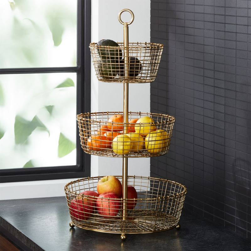Bendt Gold 3-Tier Wire Fruit Basket + Reviews | Crate & Barrel | Crate & Barrel