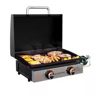22 in. 2 Burner and Stainless Steel with Hood Tabletop Griddle in Black | The Home Depot