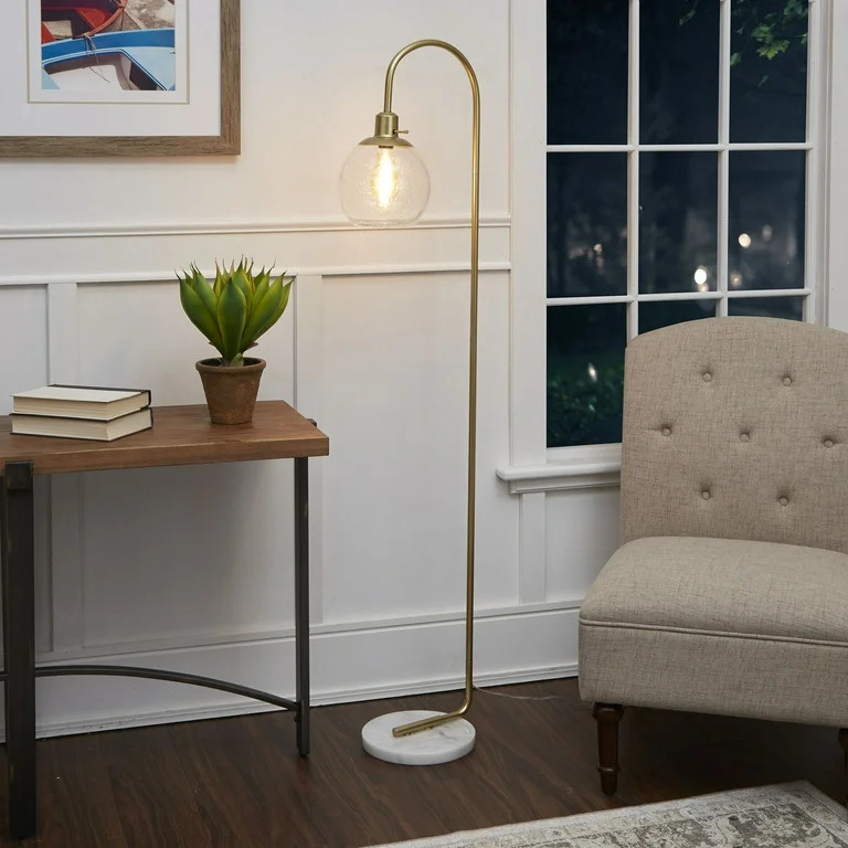 Better Homes & Garden Floor Lamp in Brushed Brass Color Made of Glass, Metal and Marble Material | Walmart (US)