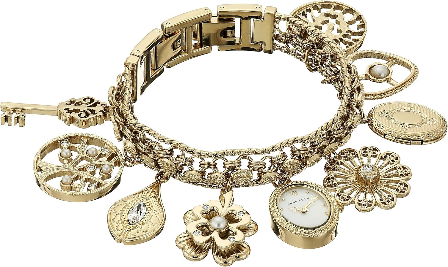 Anne Klein Women's Premium Crystal Accented Charm Bracelet Watch | Amazon (US)