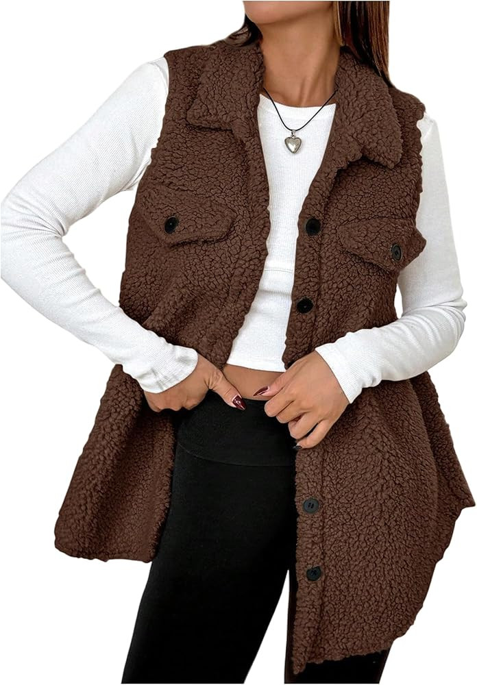 SOLY HUX Women's Button Down Fleece Outerwear Vest Sleeveless Teddy Jacket Coat Fall Winter Cloth... | Amazon (US)