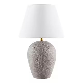 Hampton Bay Rome 23.5 in. Natural Textural Artisan 1-Light Ceramic Table Lamp with White Fabric B... | The Home Depot