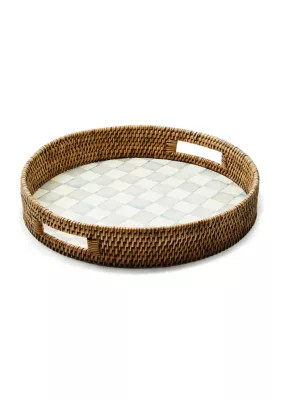 MacKenzie-Childs Enamel & Rattan Round Serving Tray | Belk