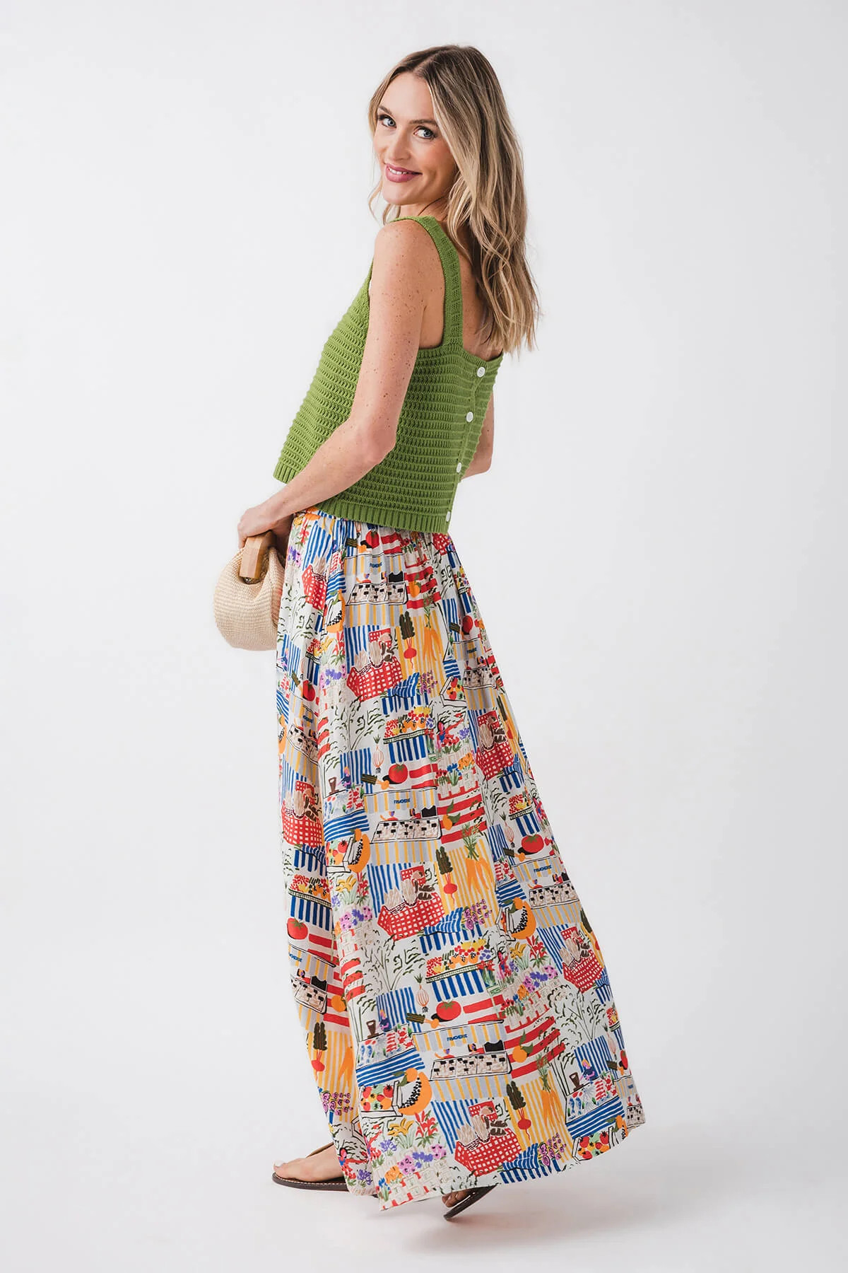 FRNCH Novelty Print Drawstring Maxi Skirt | Social Threads
