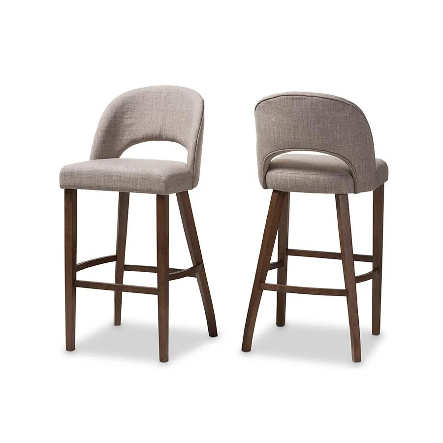 Set of 2 Baxton Studio Melrose Mid-Century Modern Fabric Upholstered Walnut Finished Wood Bar Sto... | Walmart (US)