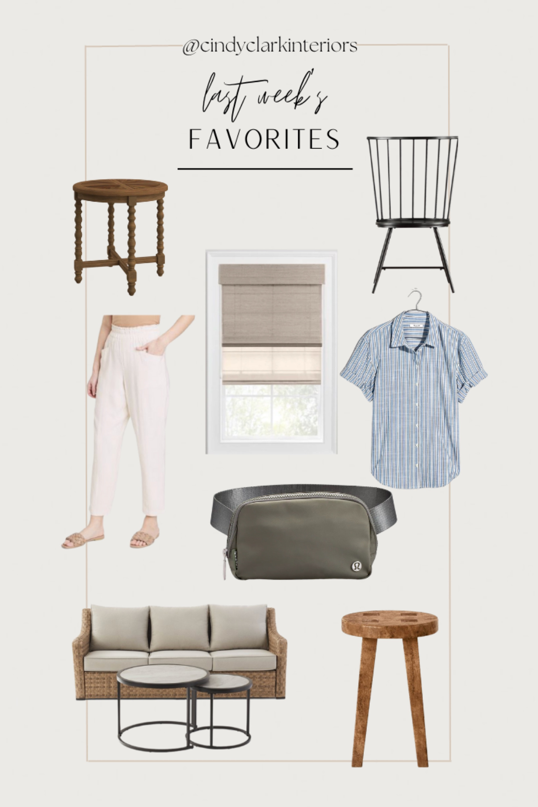All of last week’s favorites in one place! 

Side table, womens top, pants, outdoor couch, Fanny pack, dining chairs, blinds, shades

#LTKhome #LTKSale #LTKFind