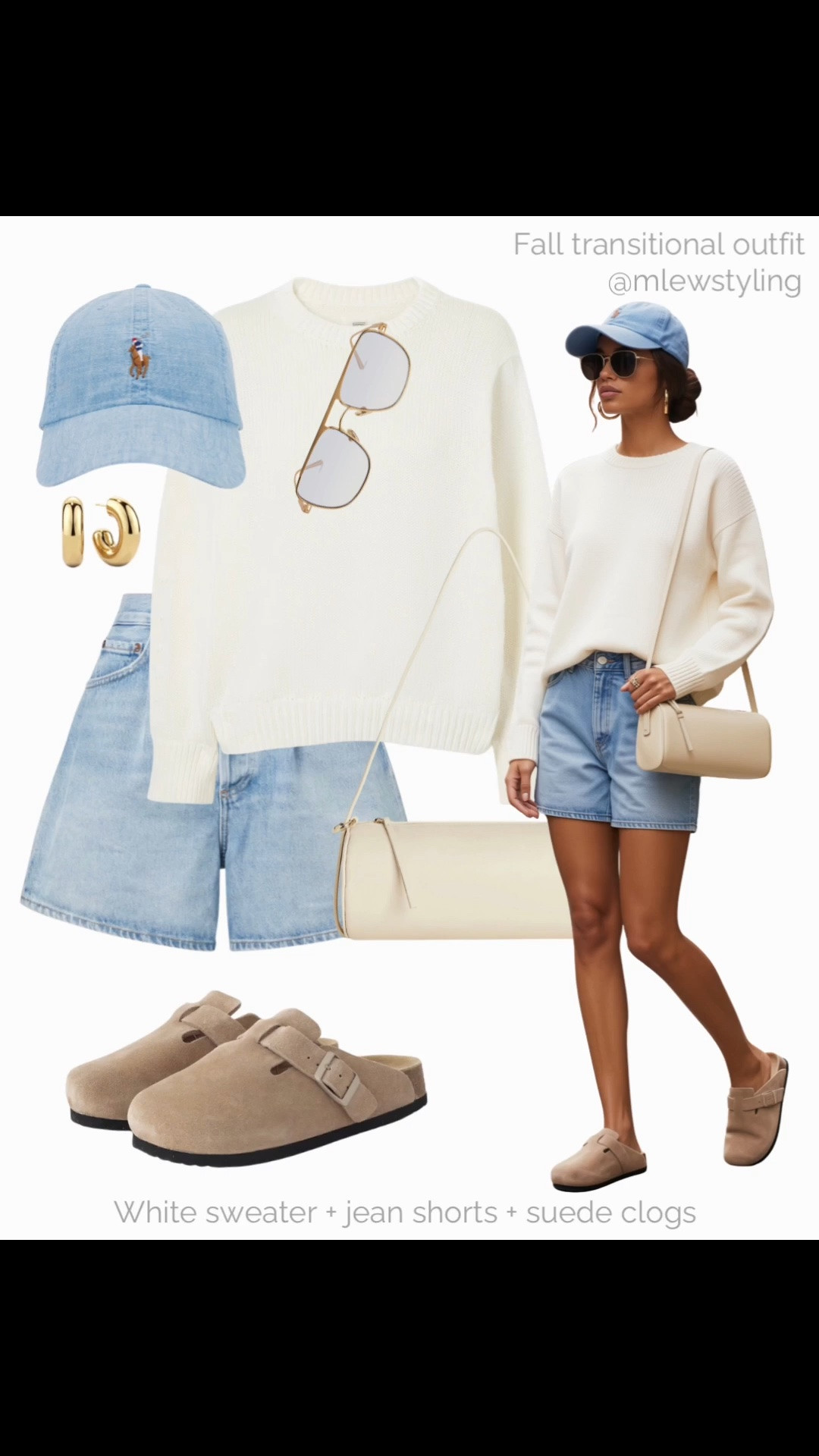 Summer to fall transitional outfit 🦋

Tags: weekend casual outfit, suede clogs, agolde jean shorts, cream creek seeeter, aviator sunglasses, gold hoop earrings, polo Ralph Lauren baseball cap, reformation bag, outfit formulas

#LTKsummer #LTKbag #LTKshoes