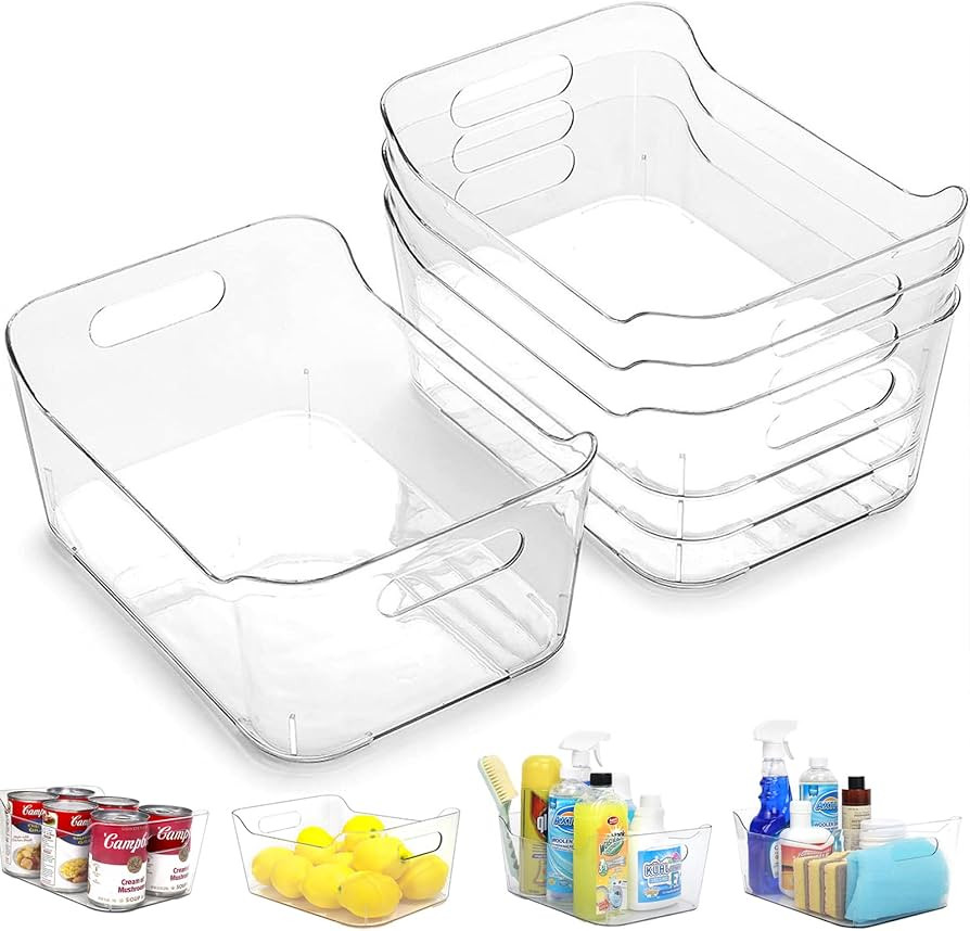 Refrigerator Organizer Bins, Set of 4 Fridge Storage Containers, Clear Plastic Bins For Fridge, B... | Amazon (US)