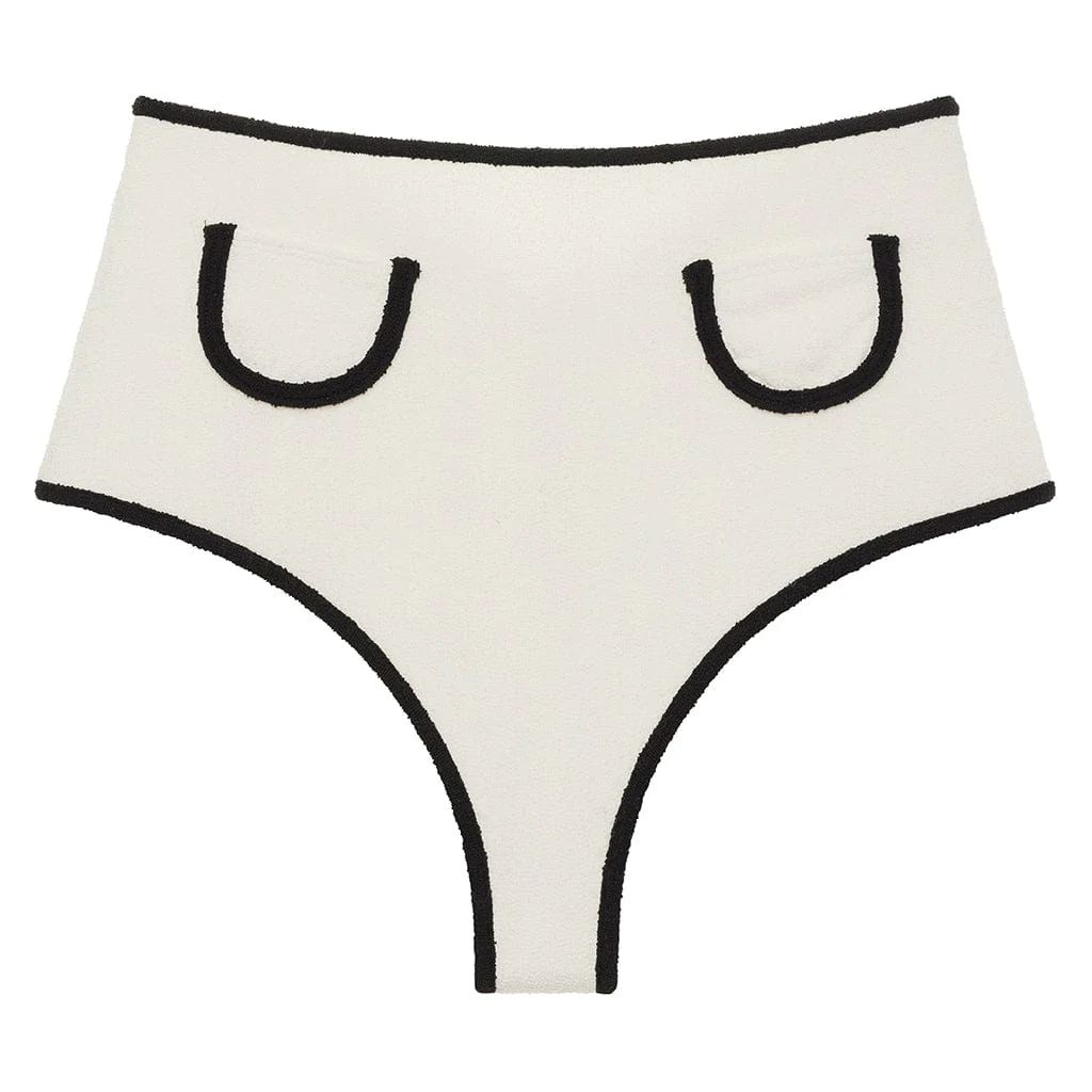 Cream (Black Binded) Terry Rib Polly Bikini Bottom | Montce