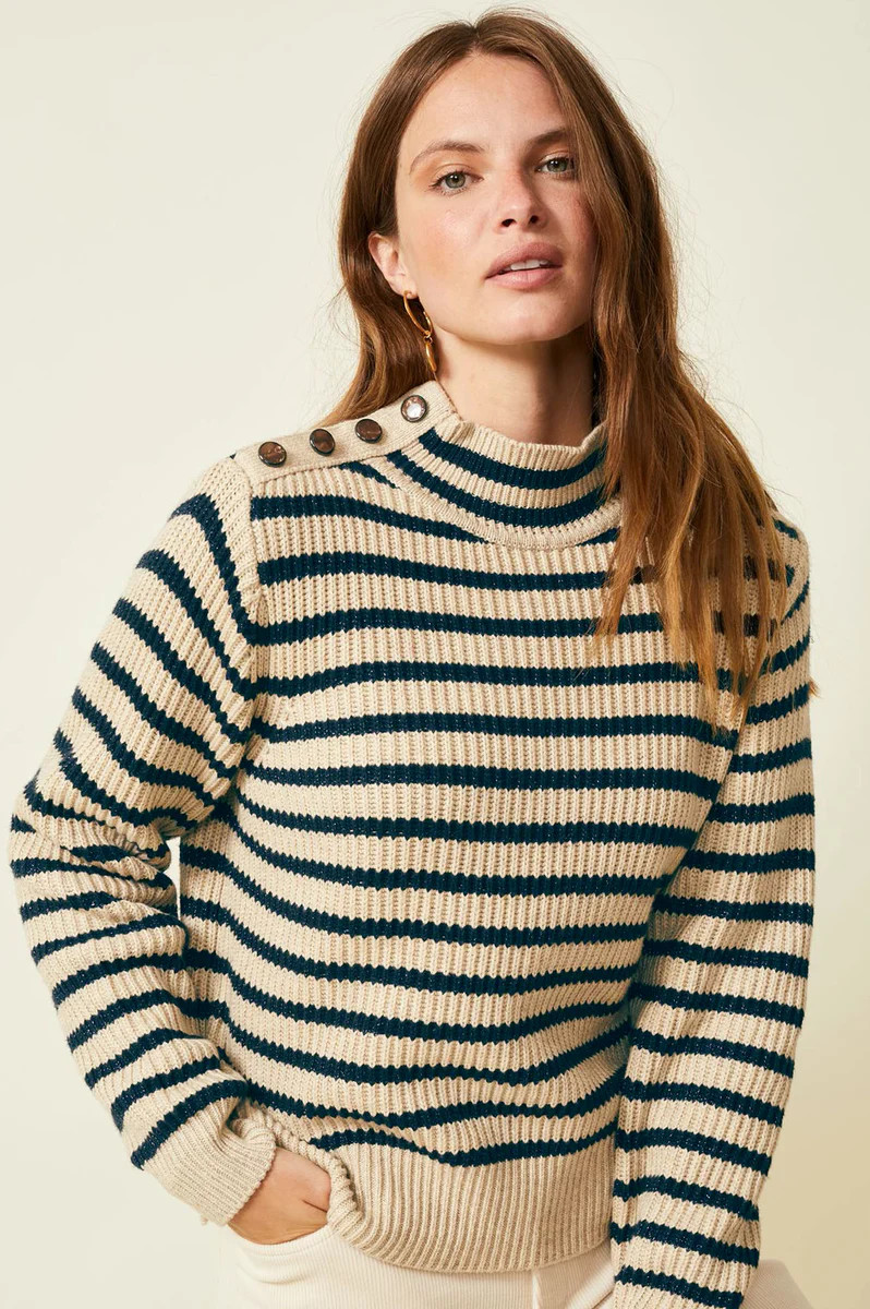 Lin Stripe Knit Sweater | Stripe Navy/Ecru | Aspiga