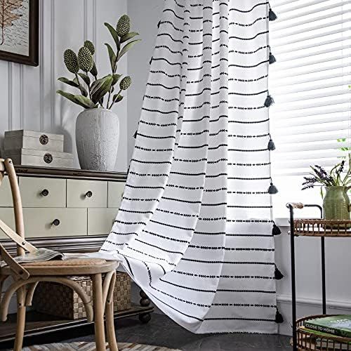 ColorBird Geometric Striped Semi-Blackout Window Curtains for Living Room Boho Cotton Linen Darkenin | Amazon (US)