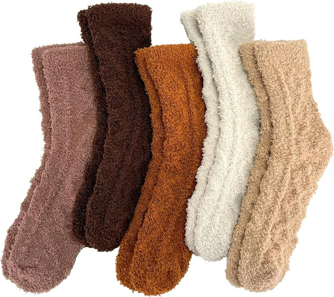 5 Pairs Fluffy Soft Cozy Warm Fuzzy Socks for Fall Winter Gifts Christmas Stocking Stuffers | Amazon (US)