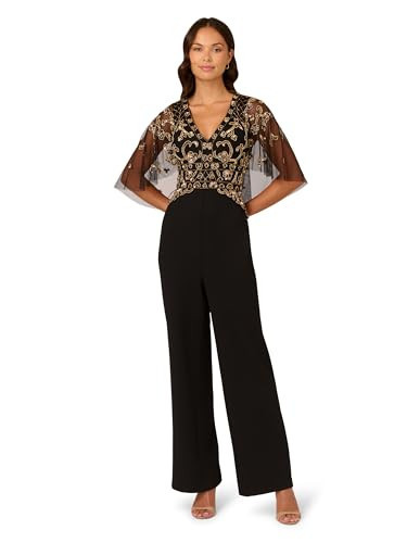 Adrianna Papell Women's Beaded Crepe Jumpsuit, Black/Rosegold, 6 | Amazon (US)