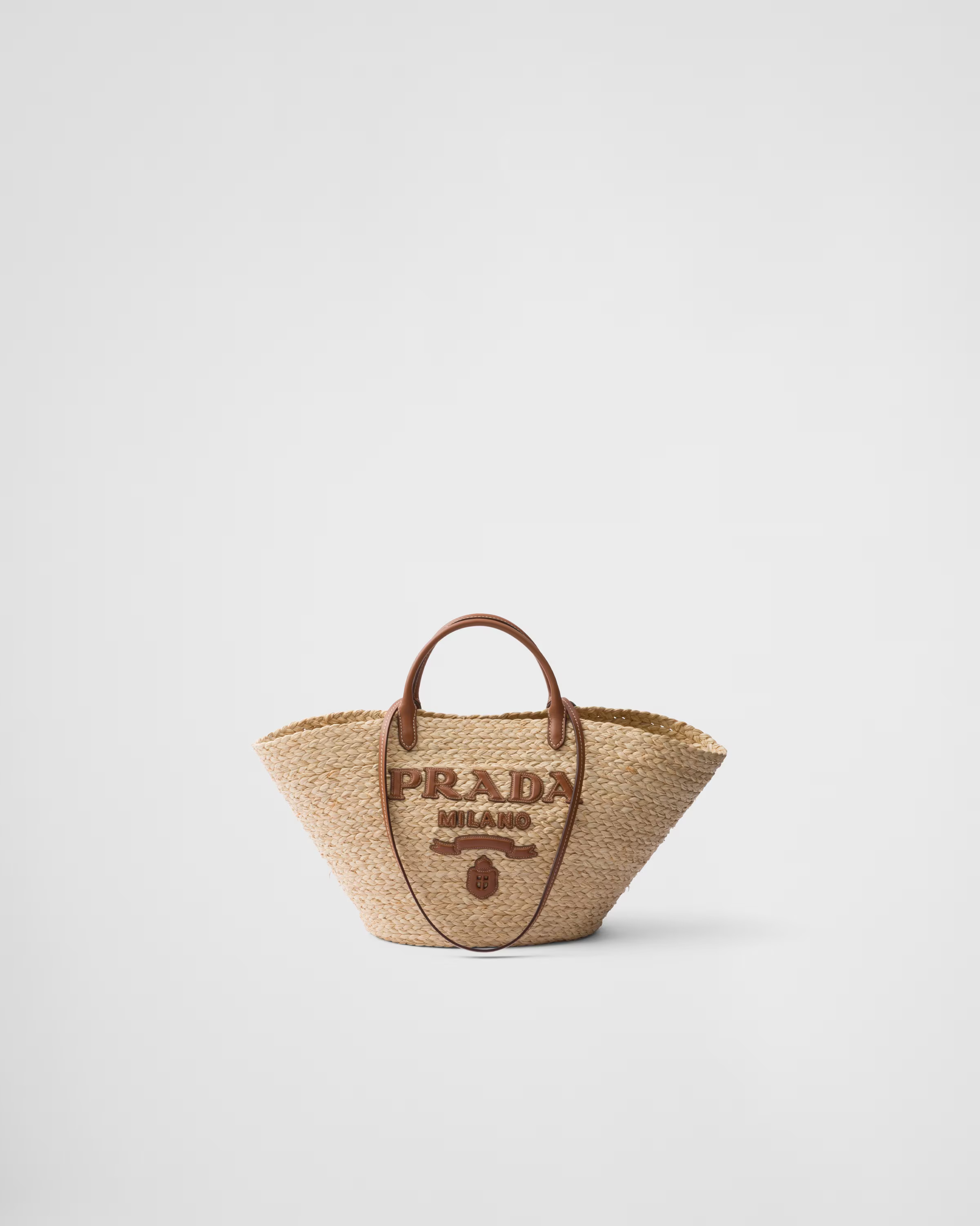 Large raffia and leather shopping bag | Prada US