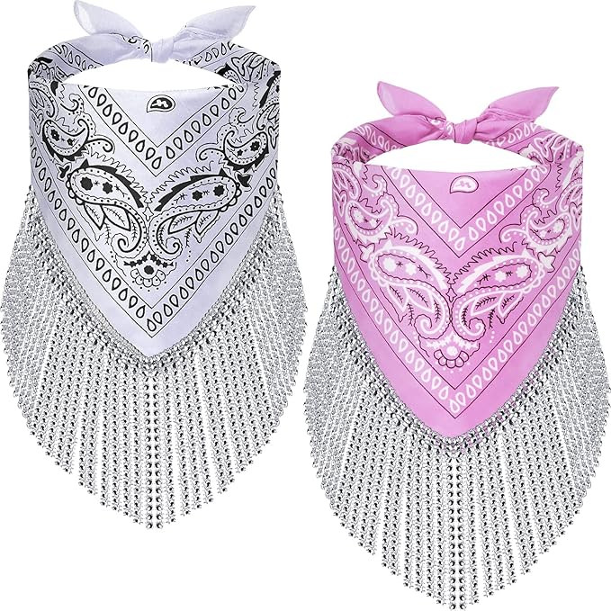 2 Pcs Disco Fringed Bandana Last Disco Party Paisley Bandanas Rhinestone Fringe Bandanas for Wome... | Amazon (US)
