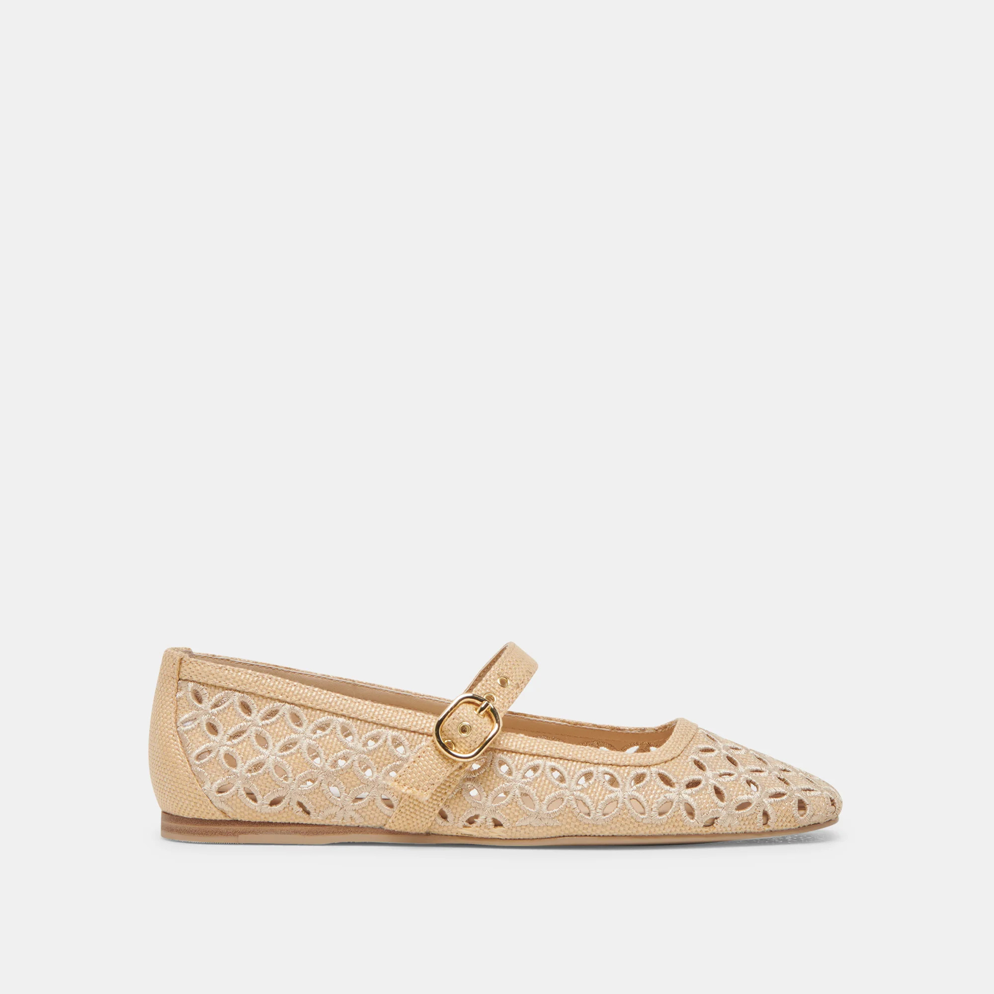 RODNI EYELET PERF BALLET FLATS LT NATURAL WOVEN RAFFIA | DolceVita.com