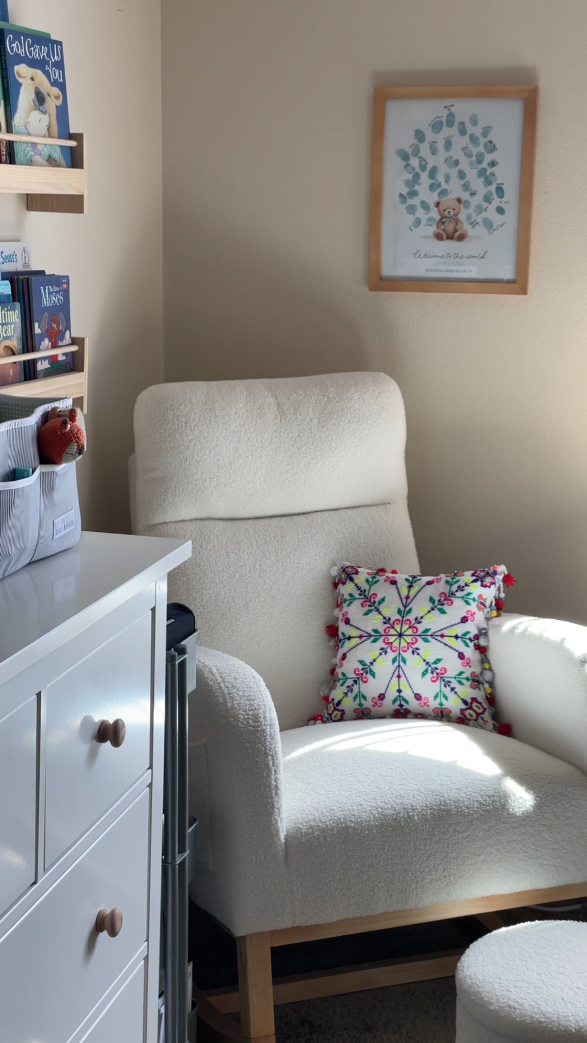 Bedside nursing/reading corner 🤍pillow was handmadee 

#LTKBump #LTKKids #LTKBaby