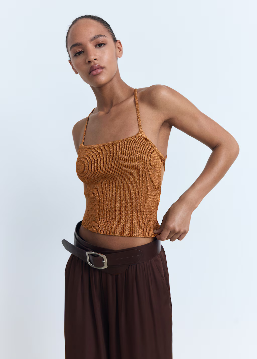 Lurex knitted top with crossed back - Women | MANGO United Kingdom | MANGO (UK)