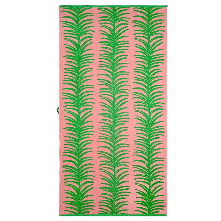 Better Homes & Gardens 2 Pack Cotton Blend Beach Towels, 72 x 38 in, Pink & Green Palm | Walmart (US)