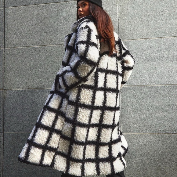 PrettyLittleThing Monochrome Check Teddy Jacket | Poshmark