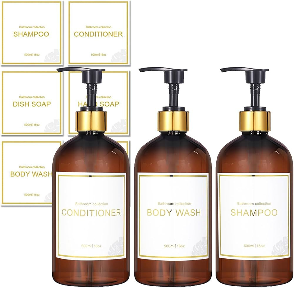 Amazon.com: Akalin 16oz Shampoo and Conditioner Dispenser, Set of 3 Shampoo Bottles Refillable wi... | Amazon (US)