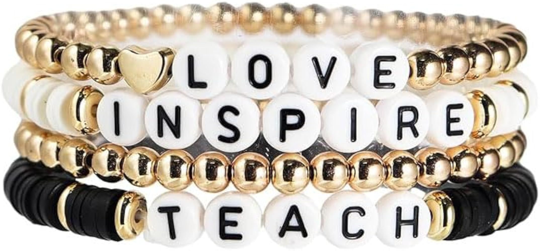 Handmade Teacher Appreciation Stackable Bracelets Colorful Solf Clay Love Teach Inspire Letter Be... | Amazon (US)