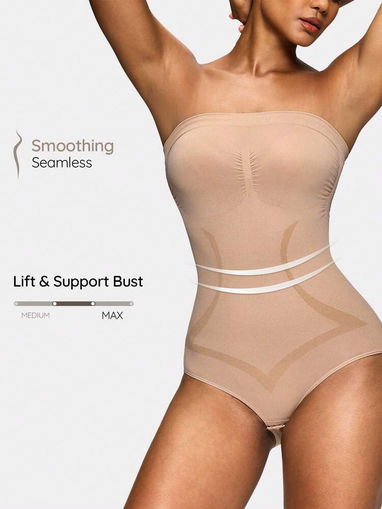 SHAPORA Women's Seamless Solid Color Bandeau Bodysuit | SHEIN