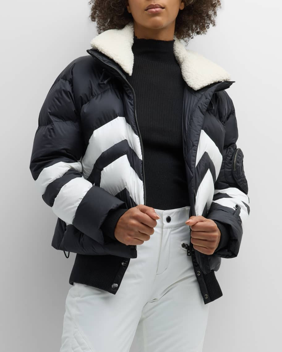 Valea Chevron Puffer Jacket with Removable Teddy Collar | Neiman Marcus