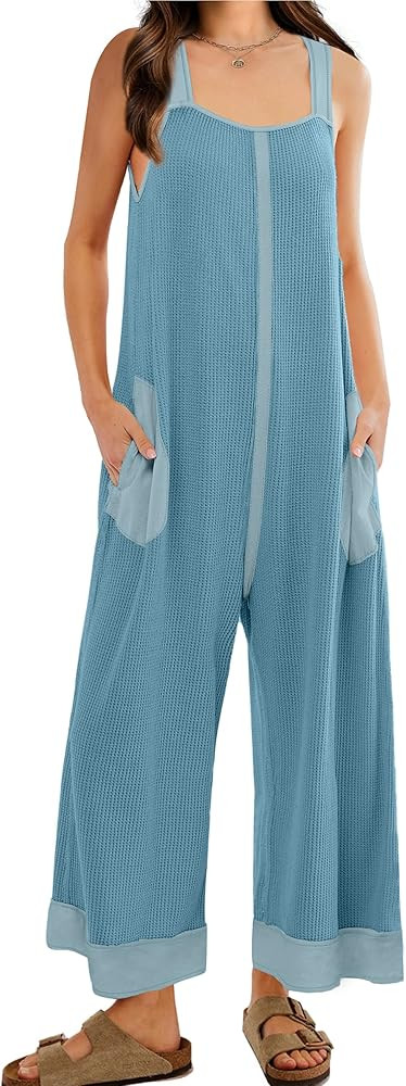 WIHOLL Jumpsuits for Women Waffle Knit Summer Outfits 2024 Fashion Casual One Piece Overalls Cute... | Amazon (US)