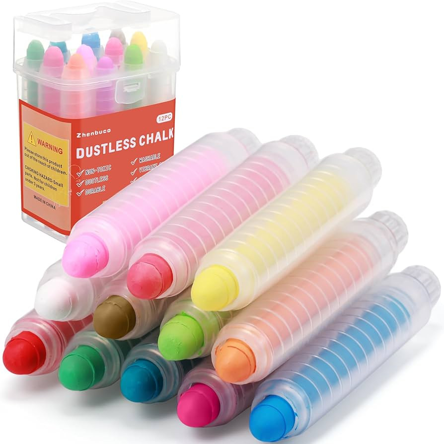 Dustless Chalk for Kids - 12 PCS Twistable Non-Toxic Washable Christmas Sidewalk Chalk with Holde... | Amazon (US)