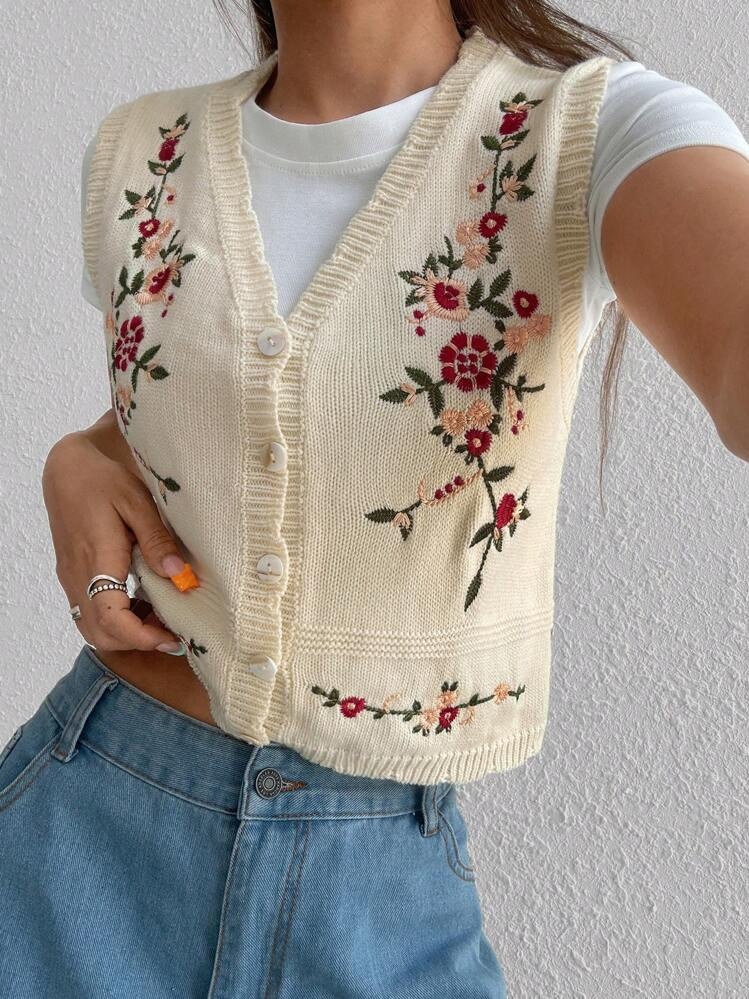 Flirla Sweet Casual Embroidered Vest, Versatile Style | SHEIN
