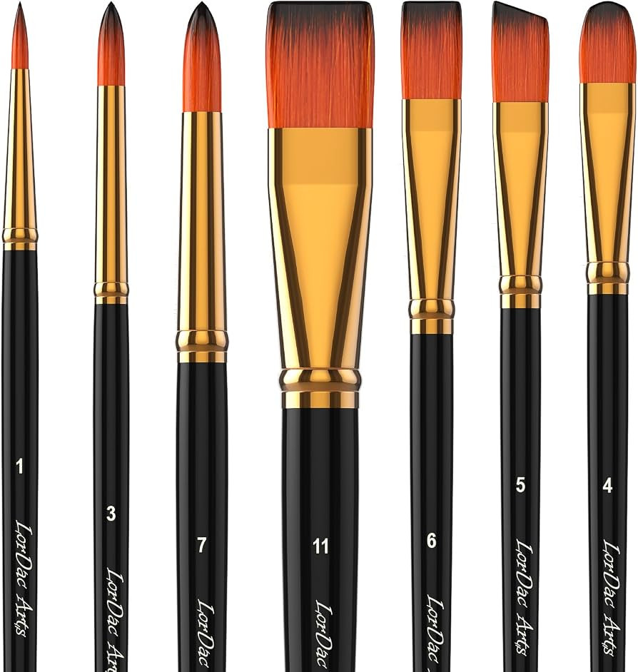 LorDac Arts Paint Brush Set, 7 Artist Brushes for Painting with Acrylic, Gouache, Oil and Waterco... | Amazon (US)