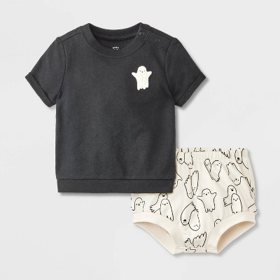 Baby 2pc Halloween Ghost Friends T-Shirt & Bloomer Set - Cat & Jack™ Black 3M | Target