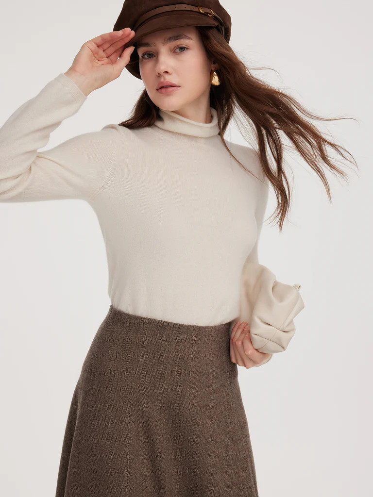 100% Cashmere Seamless Turtleneck Women Knit Top | GOELIA