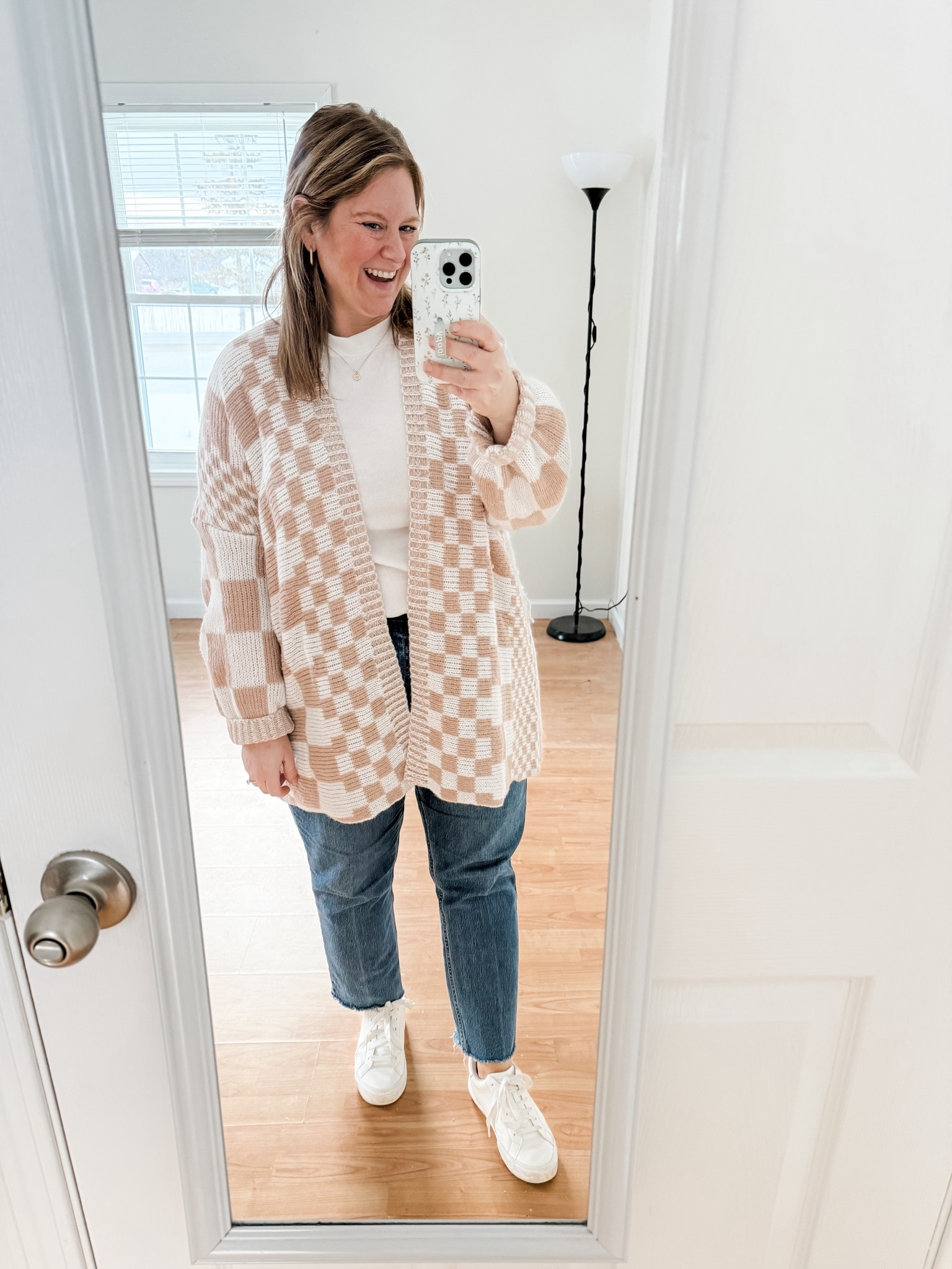 Loving this fun cardigan! I’m wearing an XL.  Jeans are a 33 short and my tee is an XL.  Friday teacher outfit! 

#LTKMidsize #LTKPetite #LTKFindsUnder50